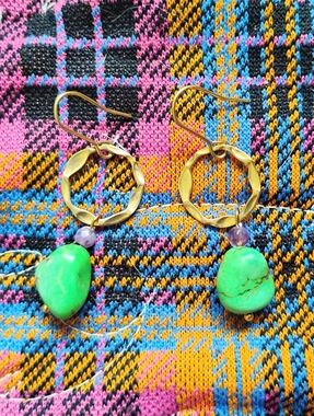 Handmade Green Turquoise And Amethyst Earrings